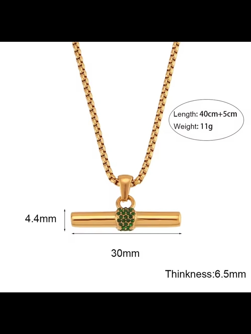 Gold Bar Pendant Necklace with Green Accent - Picture 4 of 14